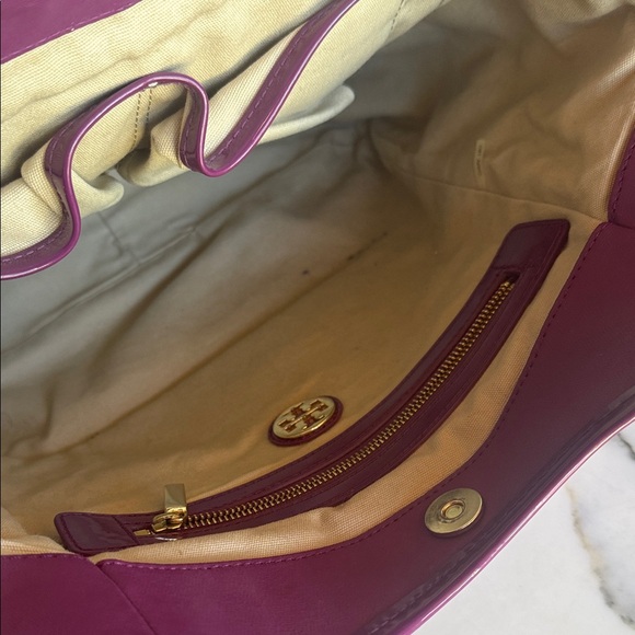Tory Burch Purple Logo Coated Canvas Tote Bag Hobo - Picture 8 of 14